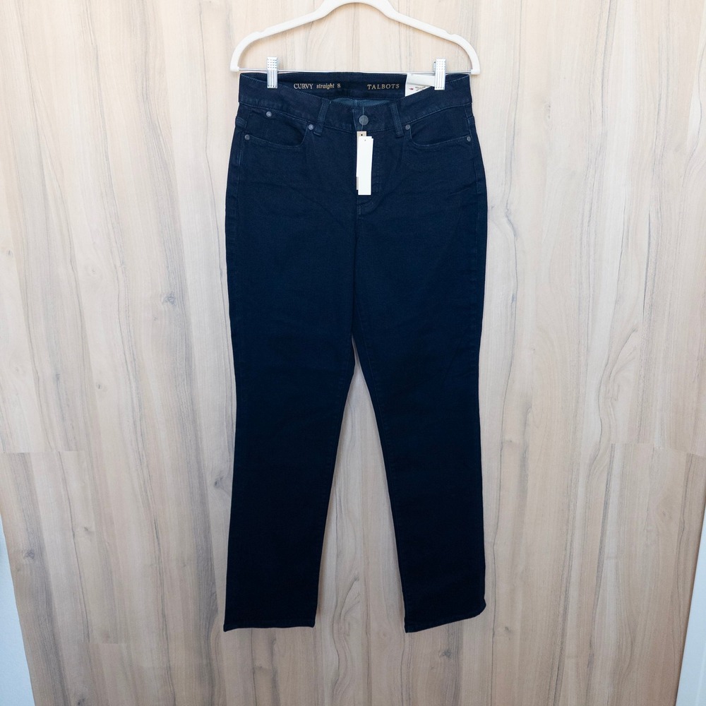 Talbots Womens Jeans 8 Navy Curvy Straight Slimming Dark Wash Denim Casual NWT
